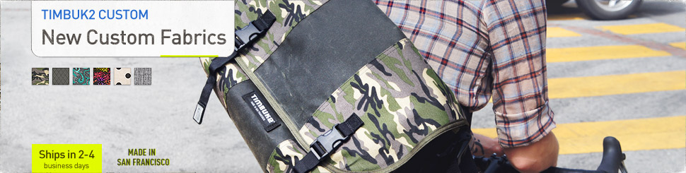 New Custom Fabrics. Custom Timbuk2 Messenger Bags and Custom Backpacks. Made in San Francisco.