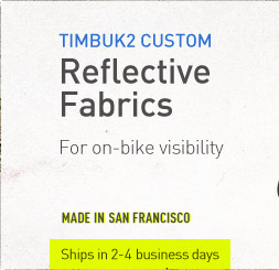 Timbuk2 Custom. Reflective Fabrics for on-bike visibility.