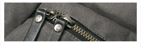 Distilled Collection - closeup of waxed canvas and leather